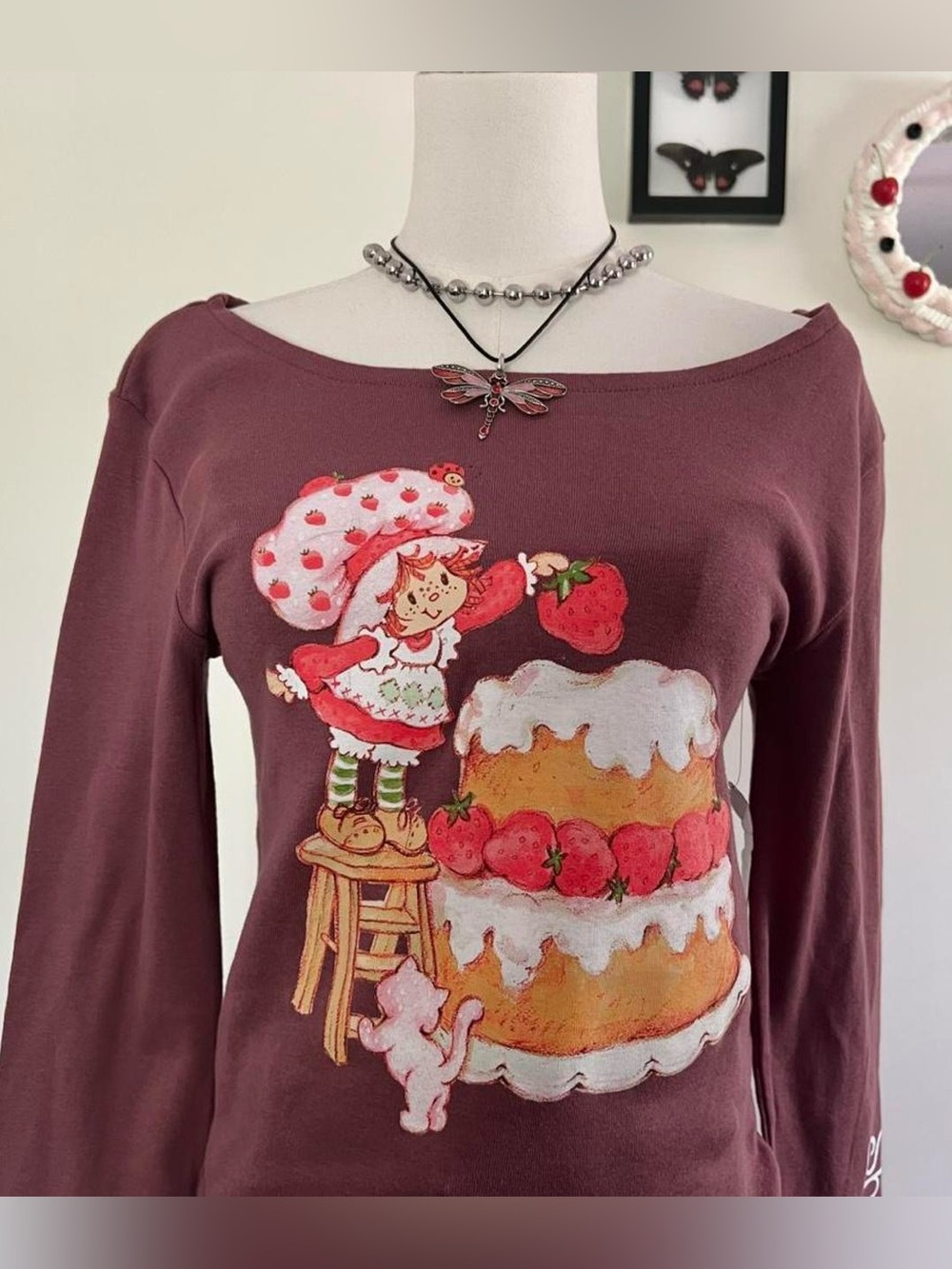 Women’s Long Sleeve Strawberry Shortcake Tee - Picture 2 of 7